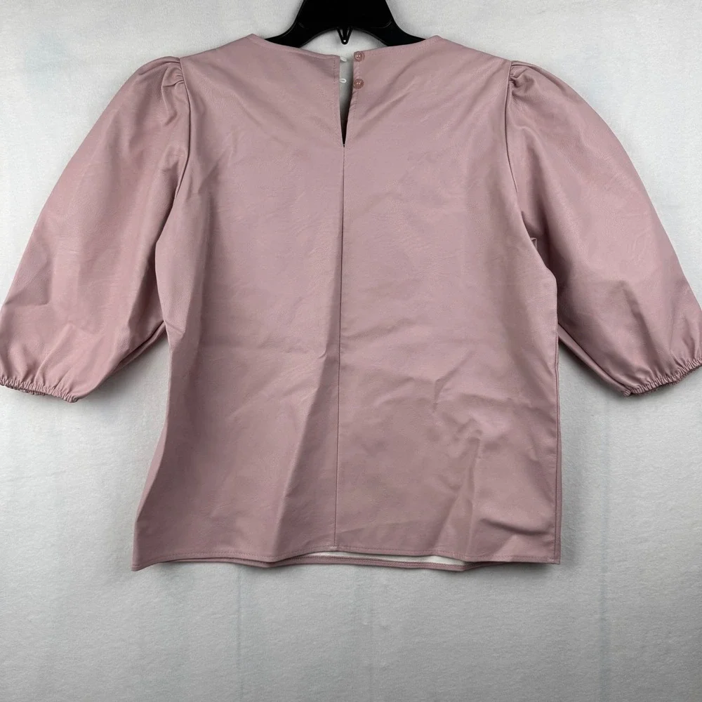 Cobblestone Living Faux Leather Top Puff Sleeve Mauve Pink S/M Made In Italy - Picture 7 of 8